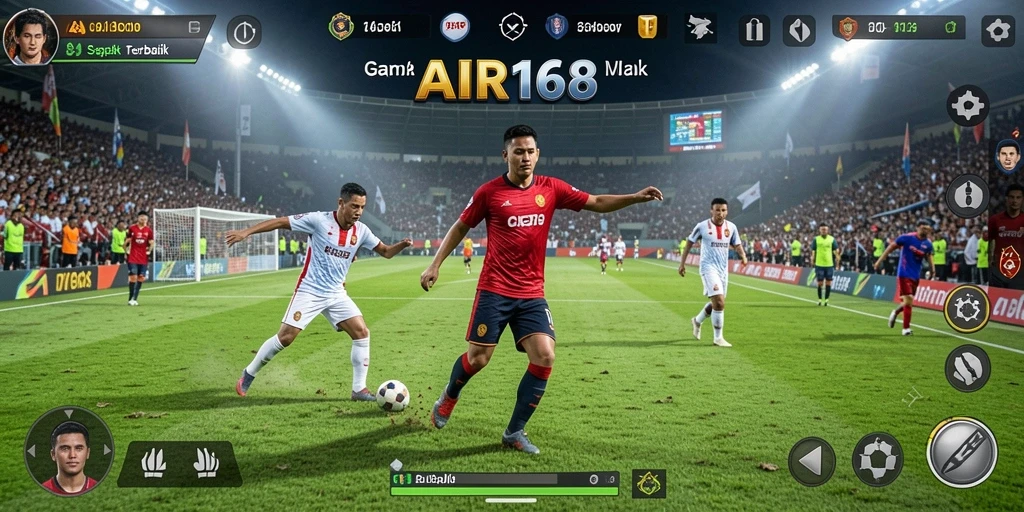 Screenshot utama AIR168 menampilkan aksi permainan sepak bola yang menegangkan.