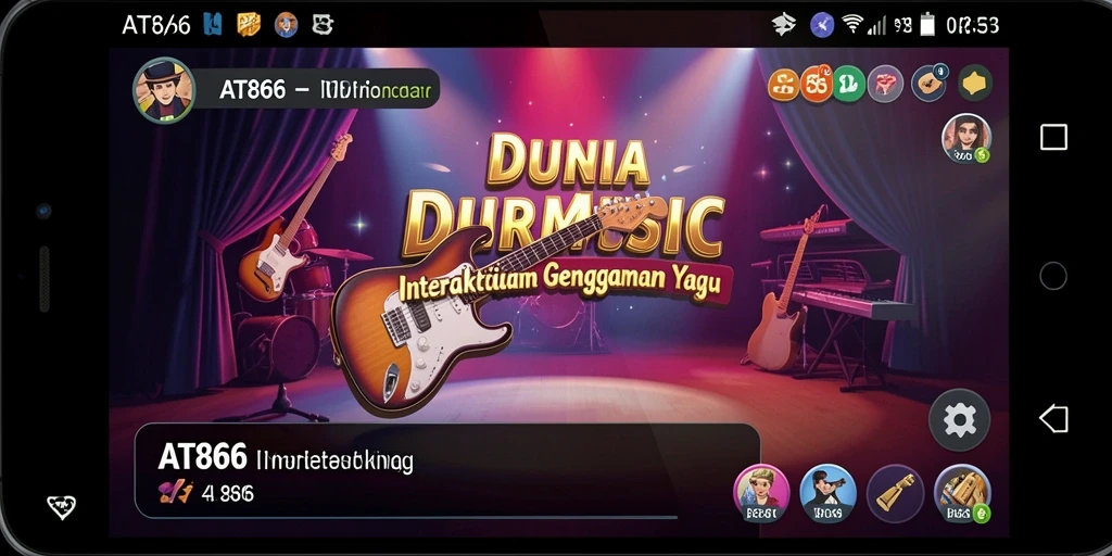 Screenshot AT866 menampilkan antarmuka pengguna dengan pilihan lagu yang menarik.