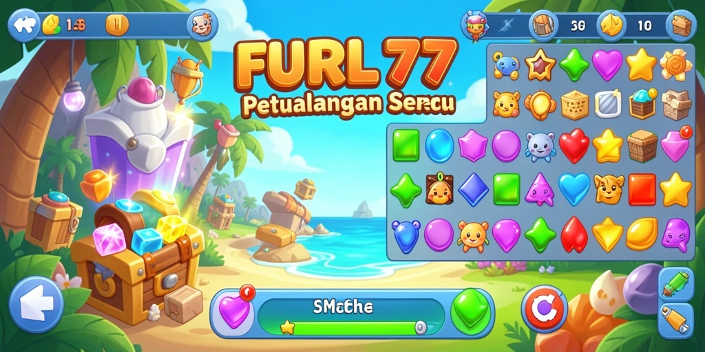 Screenshot FURLA77 menunjukkan serunya gameplay Match-3 yang penuh warna.