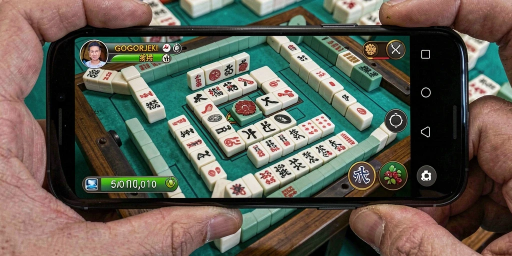 Screenshot GOGOREJEKI menampilkan gameplay Mahjong yang seru.
