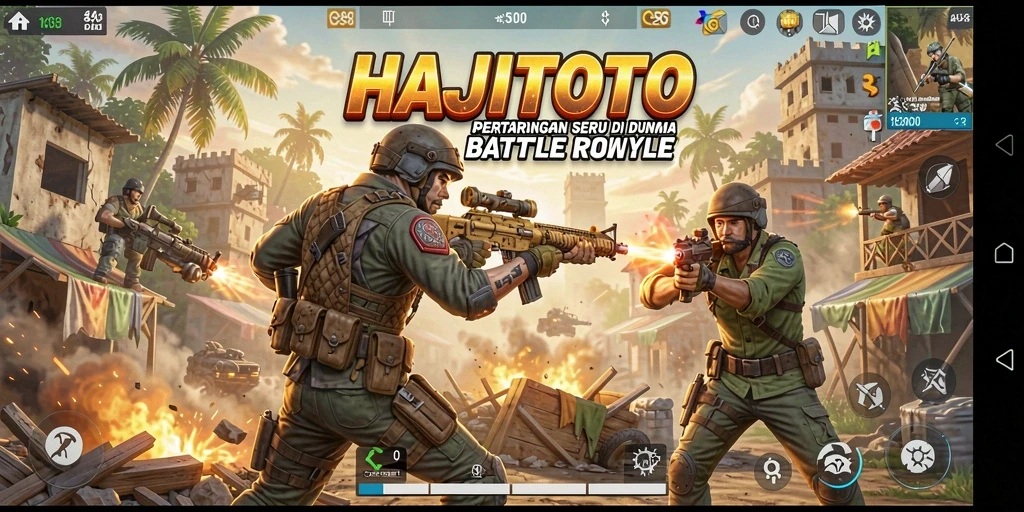 Tangkapan layar utama HAJITOTO menampilkan aksi mendebarkan dalam pertempuran Battle Royale.