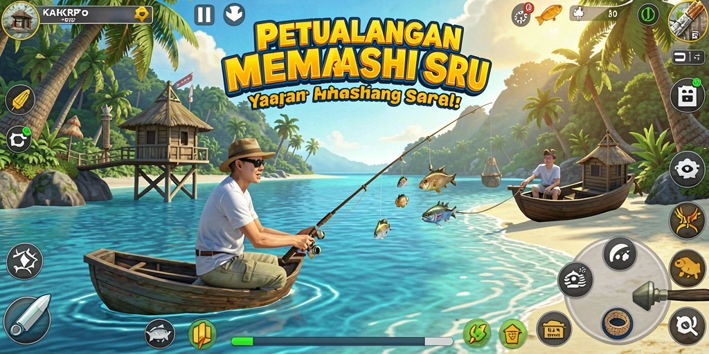Tampilan gameplay seru di KAKRP saat menangkap ikan.