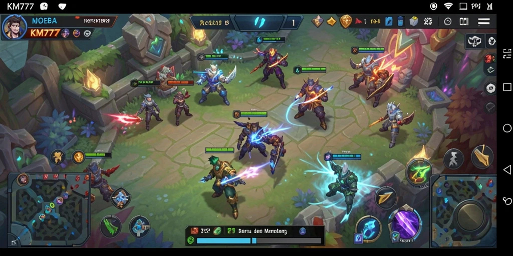 Tampilan gameplay seru dari KM777 dalam aksi pertempuran tim.