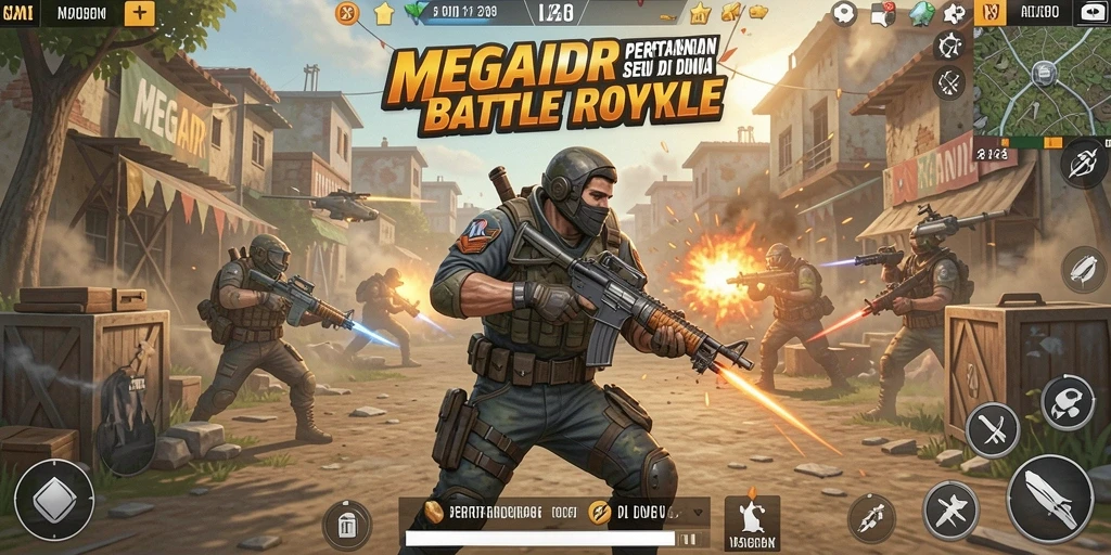 Screenshot menunjukkan aksi Battle Royale yang mendebarkan di MEGAIDR.