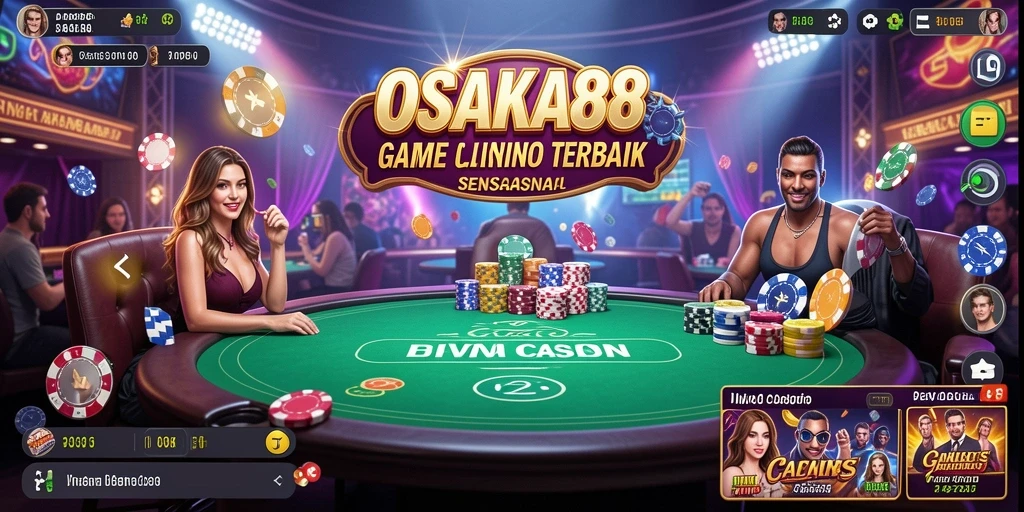 Screenshot gameplay OSAKA88 menunjukkan dealer dan interaksi pemain yang nyata.