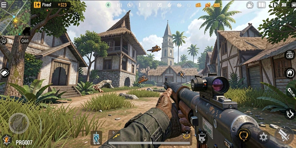 Tampilan gameplay PRG007 yang penuh aksi di medan perang.