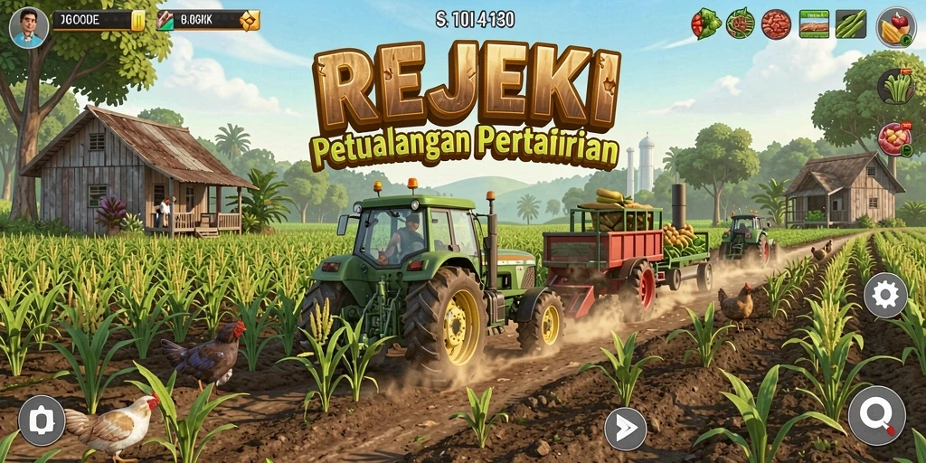 Tampilan gameplay menarik dalam <strong>REJEKI</strong> yang menunjukkan aktivitas bertani.