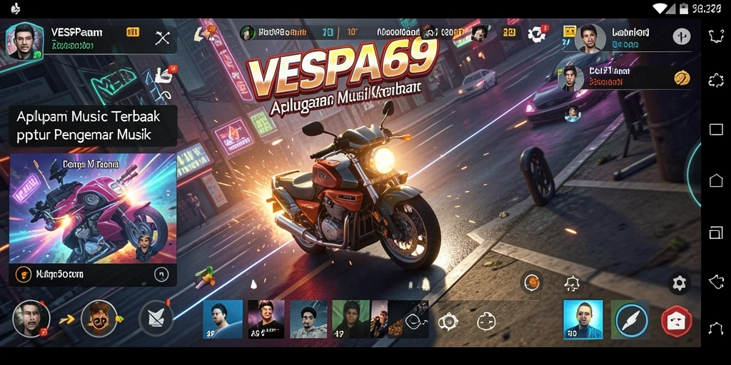 Tampilan gameplay VESPA69 yang menampilkan pengalaman mendengarkan musik.