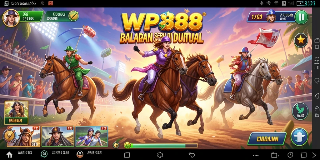 Tampilan gameplay WP888 yang seru dengan mobil balap dan trek menantang.